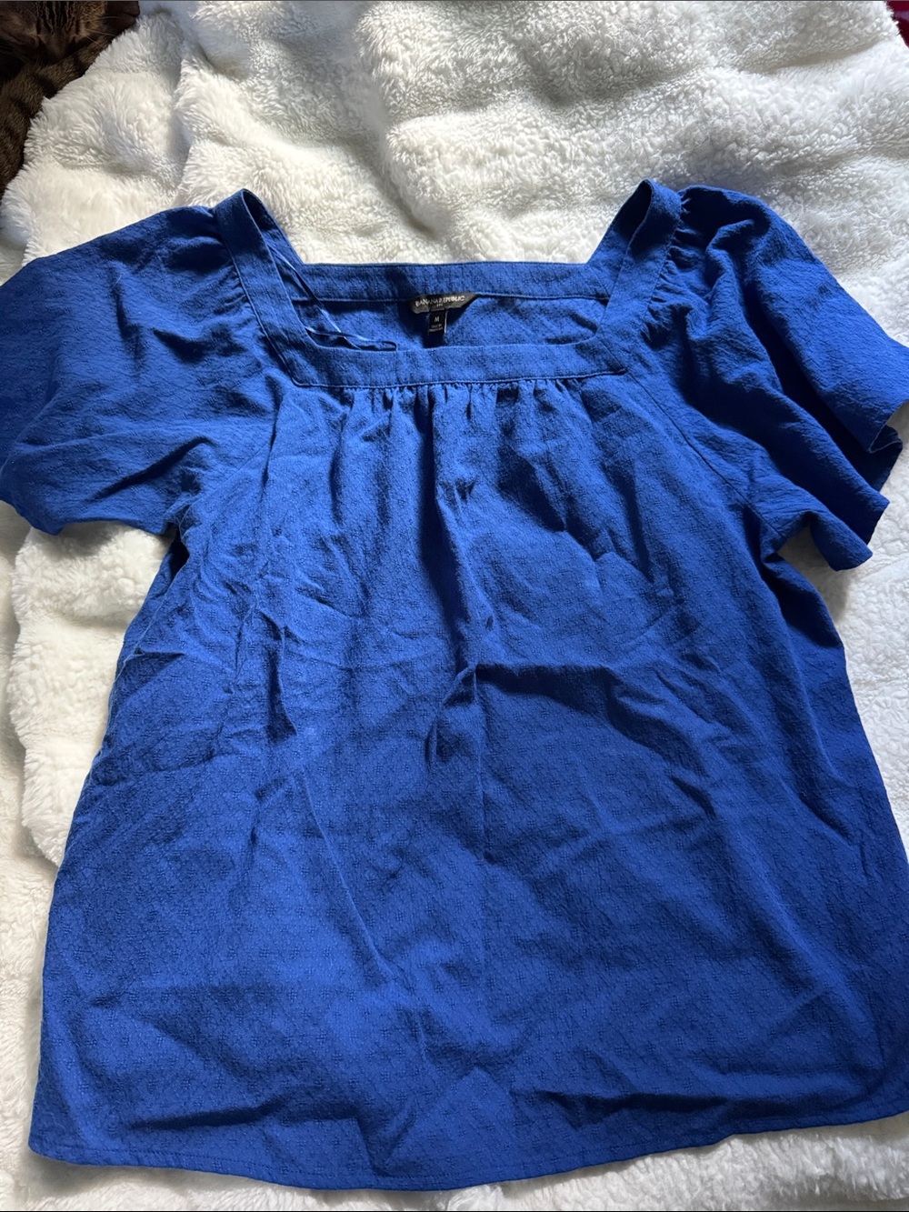 Banana Republic Royal Blue Square-Neck Short Sleeve Blouse